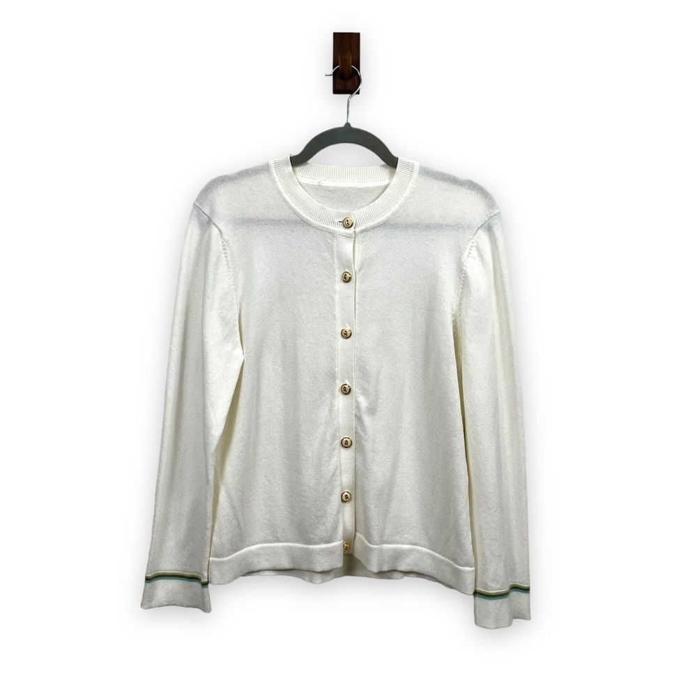 Granny Cardigan Sweater Cotton Blend Milky Buttons Size M
